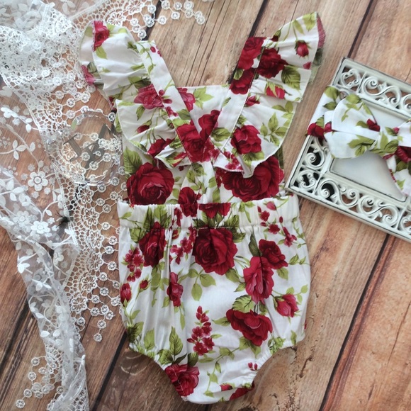 Boutique Baby Halter rose Romper & Headband - Picture 3 of 4